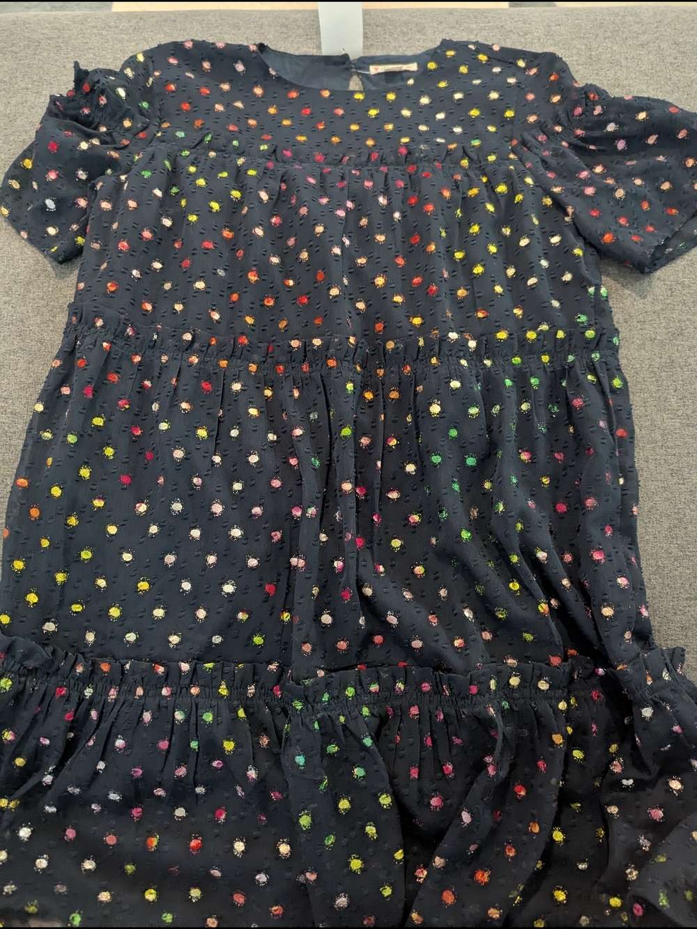 Crewcuts Navy Dress with Rainbow Embroidered Dots